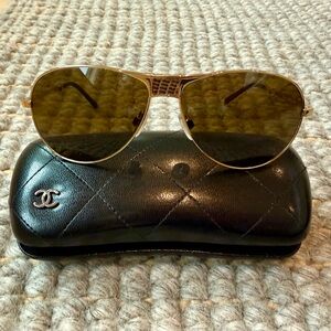 CHANEL Homme Gold Foldable Aviator Sunglasses